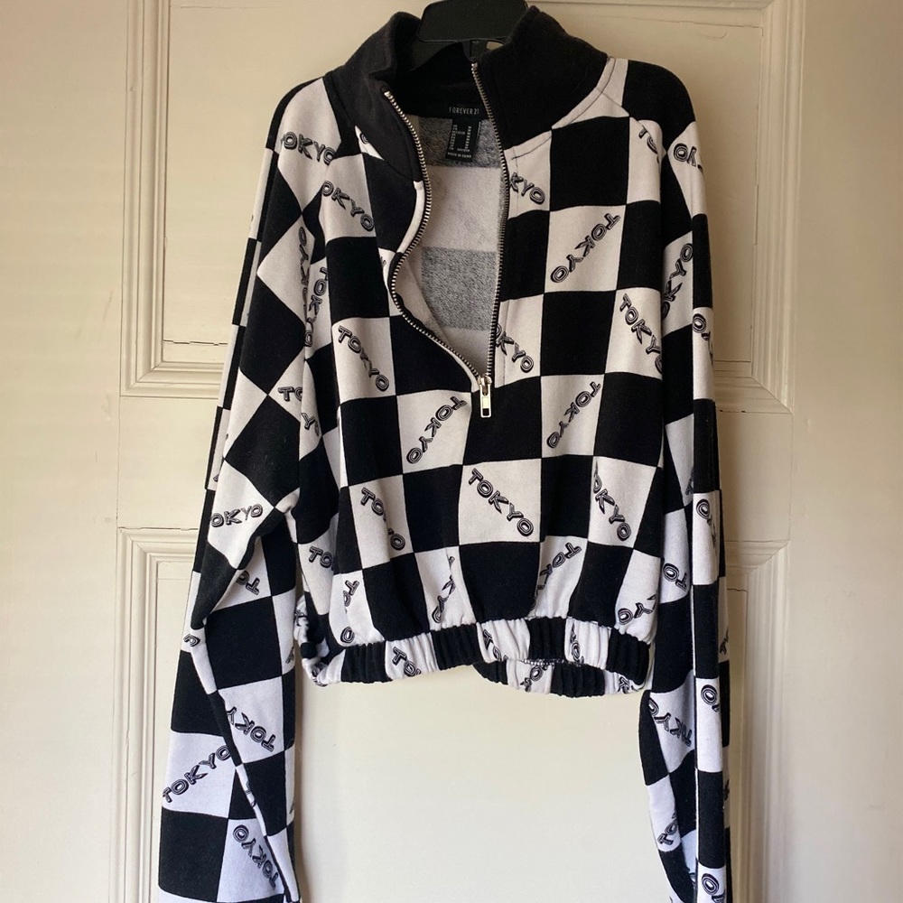 Black and White Checkered Half Zip